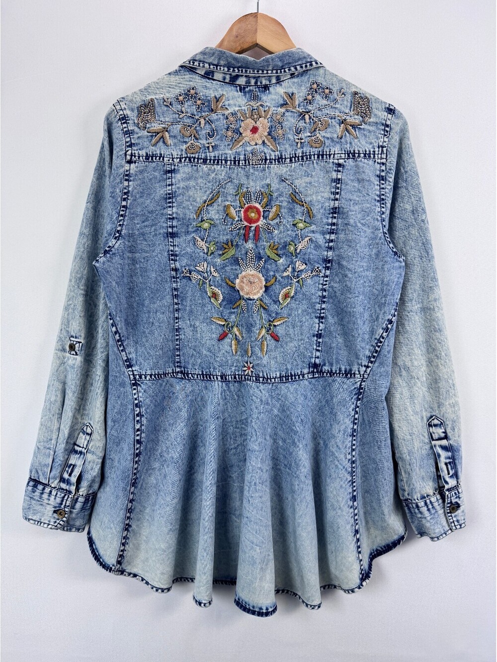 Nostalgia Embroidered Cottagecore Boho Denim Shirt Women S Vintage Floral Style